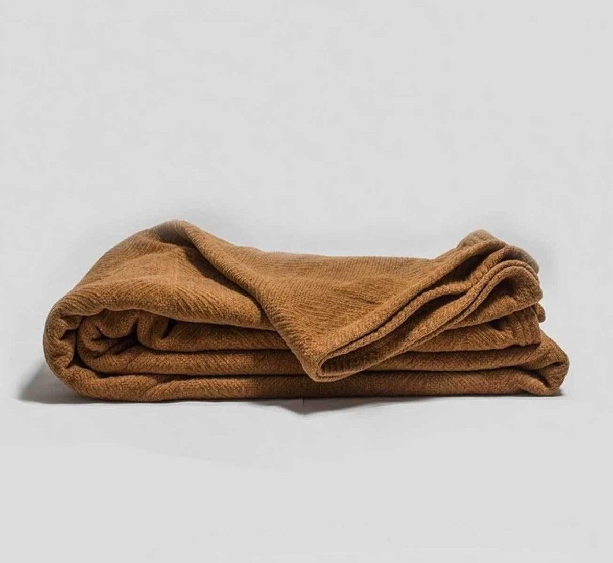 Buffalo Brown Organic Chenille Herringbone Blanket and Throw - Crib 40 x 55 - OAM