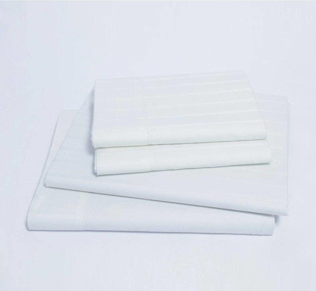 Organic Luxury Sateen Striped White Bed Sheet Set - Turmerry